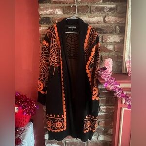 Backstitch Bruja Black and Orange Halloween Theme Cardigan